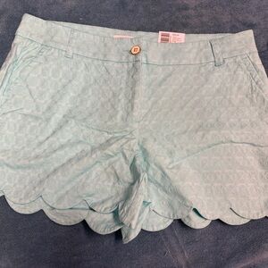 Crown & Ivy Blue Bermuda Shorts with Scalloped Hem